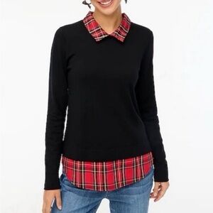 J. Crew Black Sweater with Red Plaid Accent
